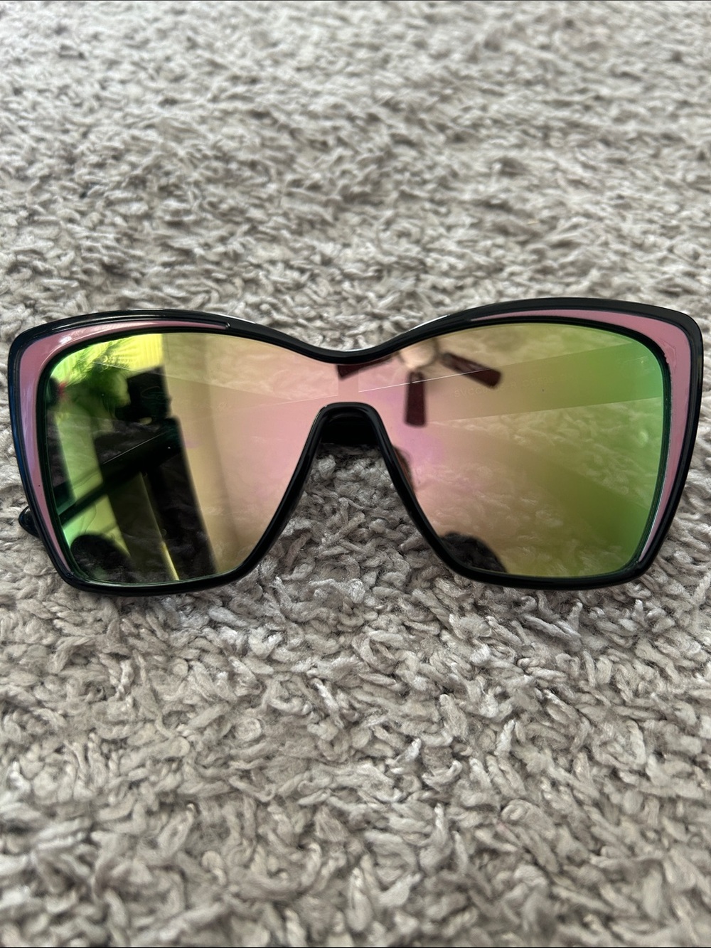 Oversized Women's Shield Sunglasses - Pink/Green/Black Mirrored Lenses